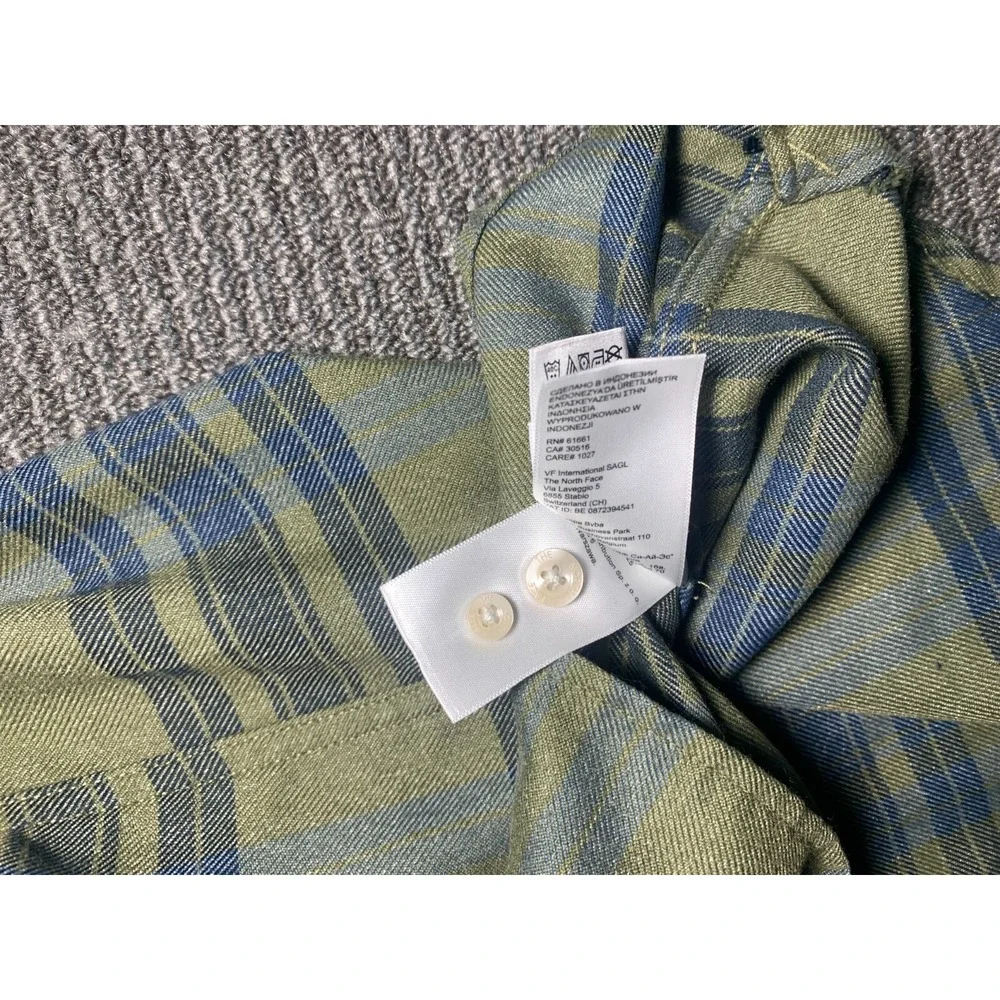 Men North Face Green Long Sleeve Approach Flannel Button Stripe Shirt XXL